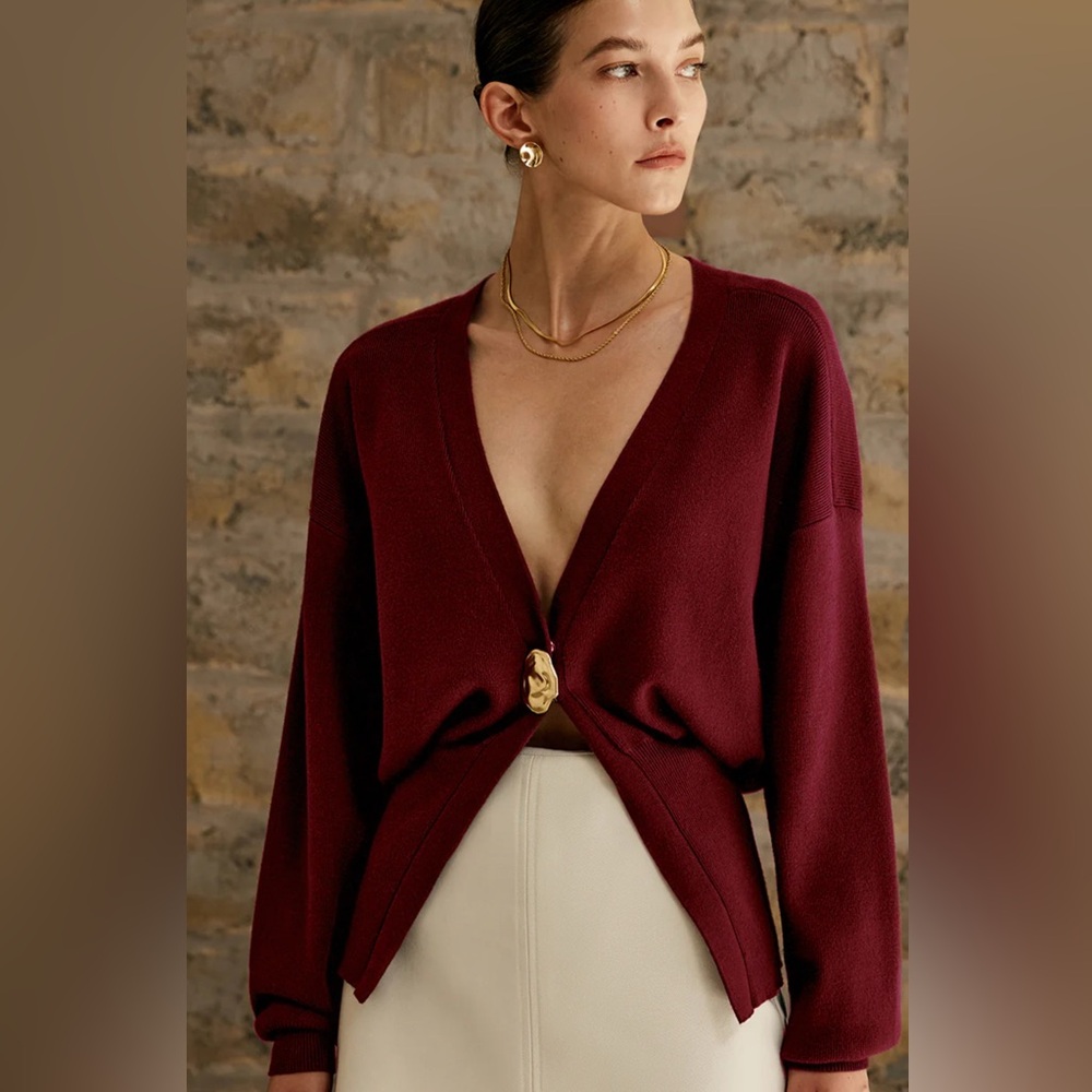 NWT Commense Burgundy Golden Button Cardigan
